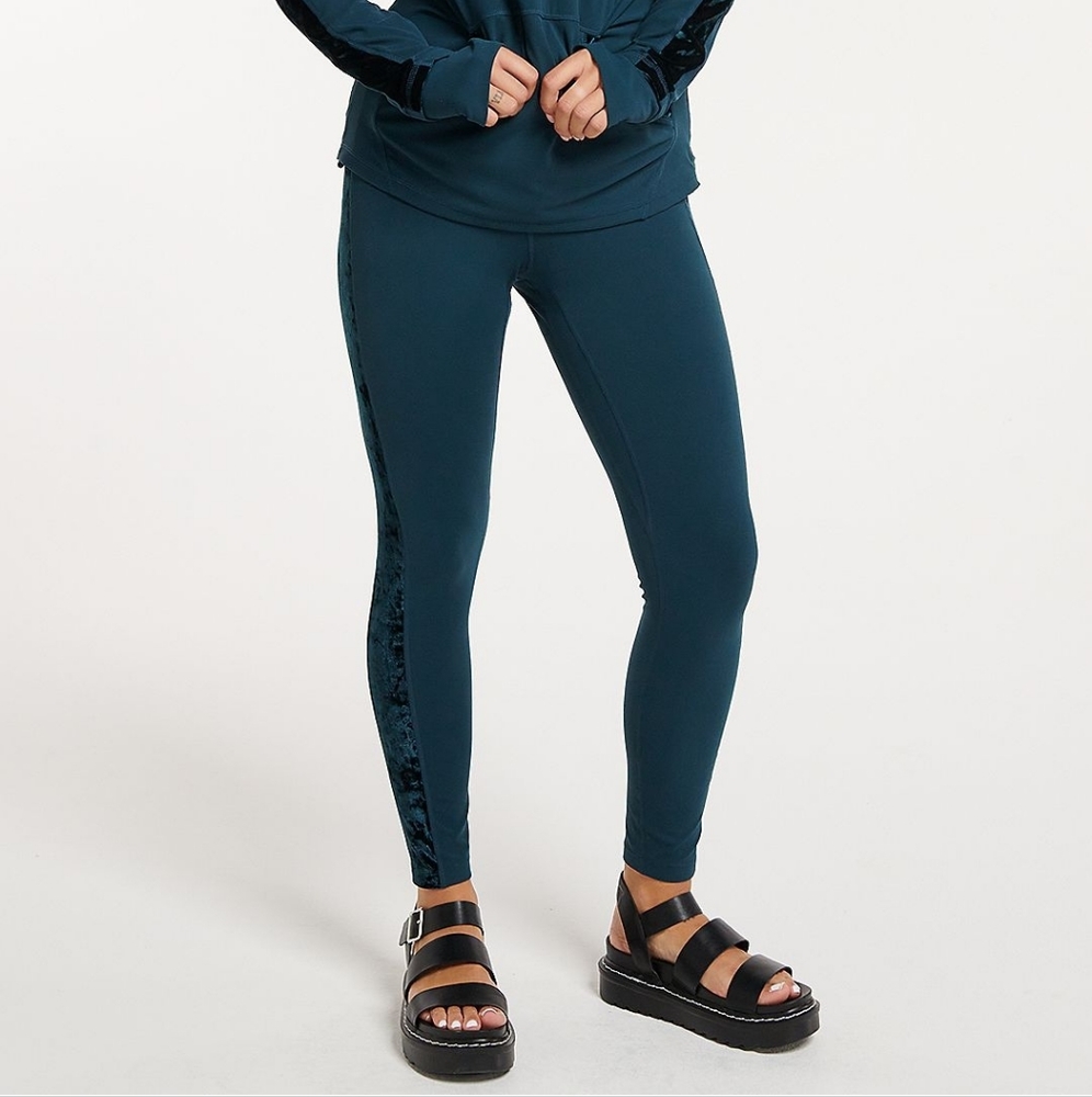 NWT FLX Affirmation Velvet Panel High-Waisted Leggings Green‎ Size XS